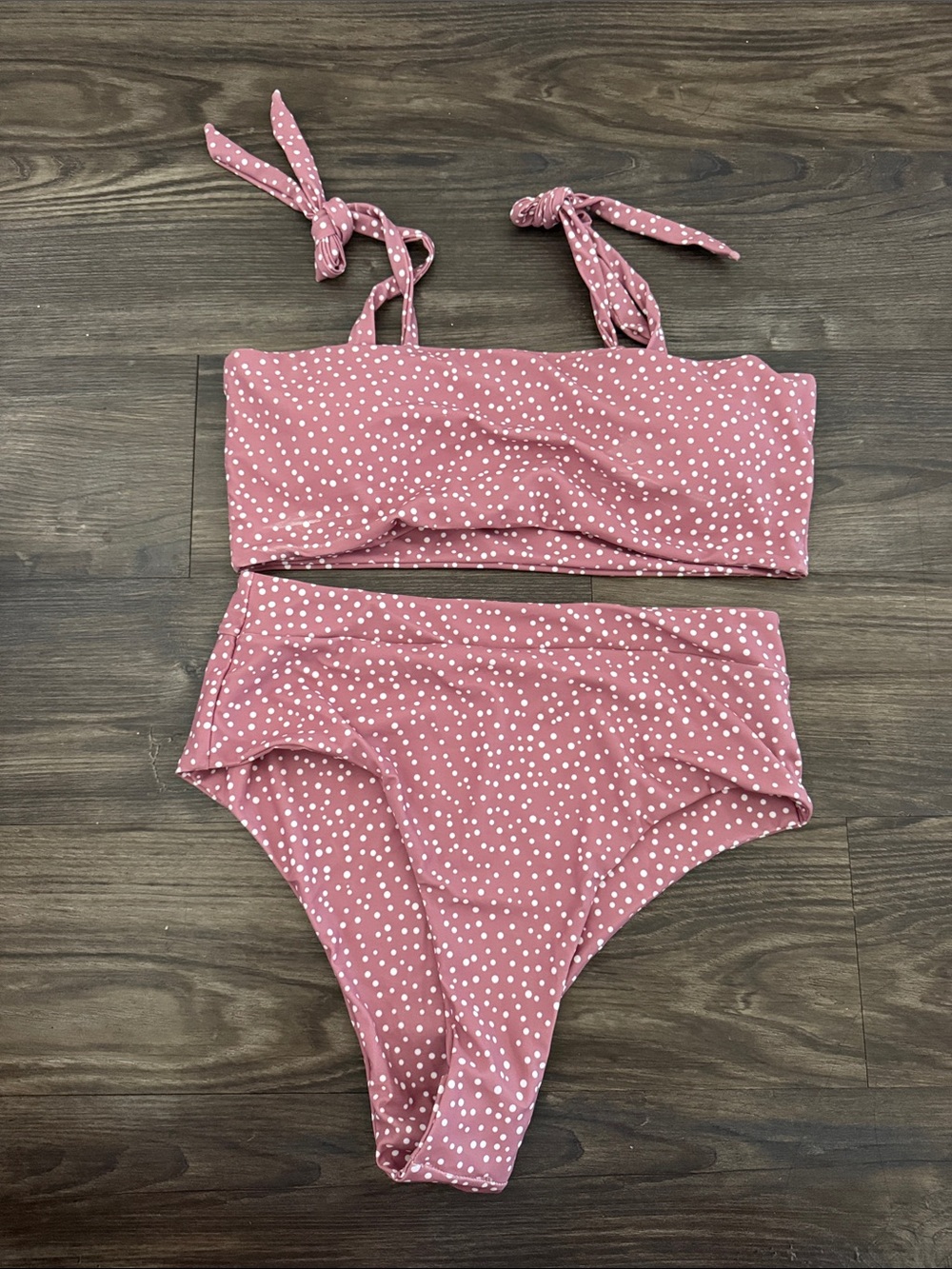 Dusty Rose Polka Dot Bikini Set - White Dots